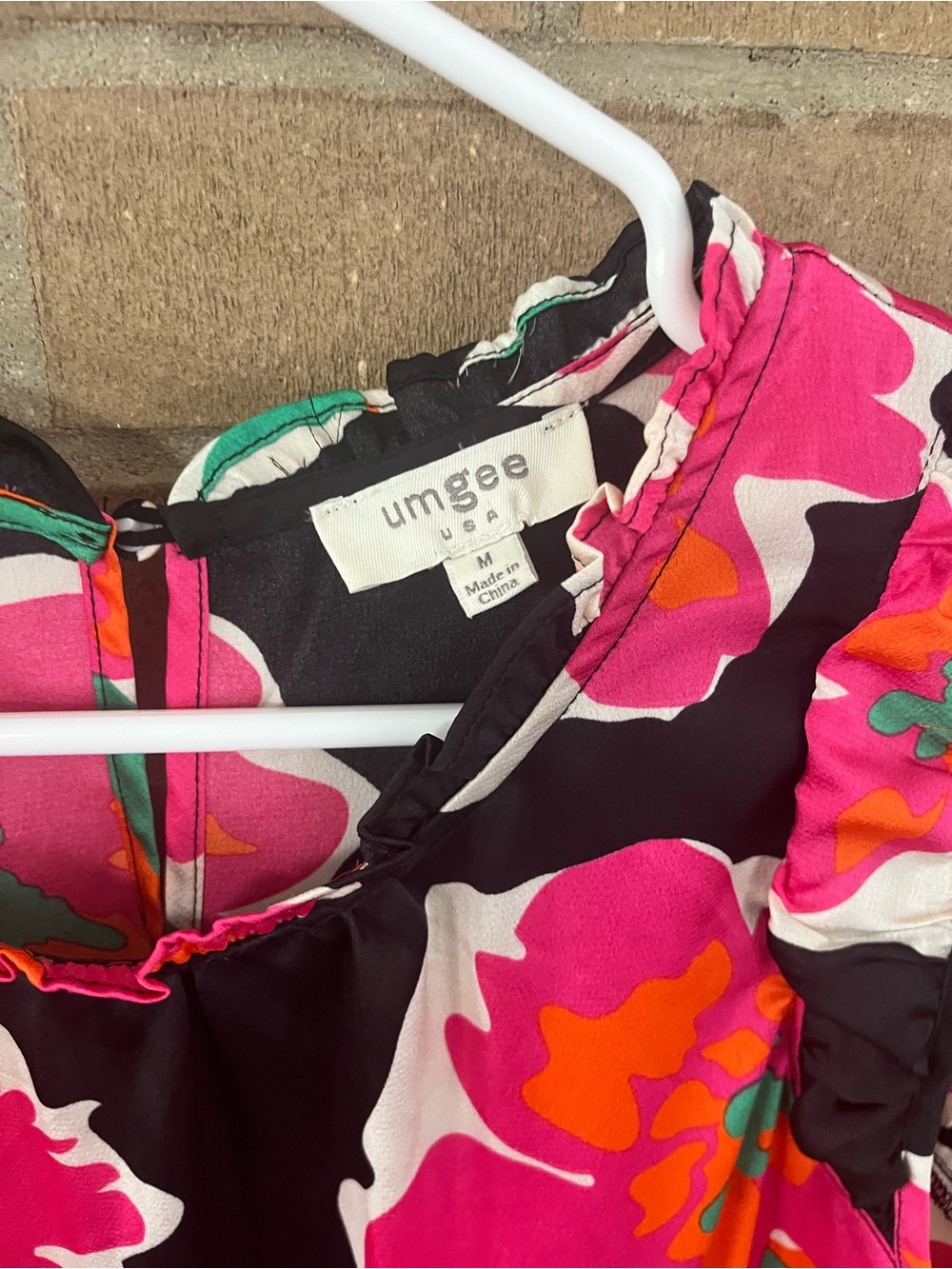 Umgee Black Midi Dress with Hot Pink Floral Print - Picture 4 of 4